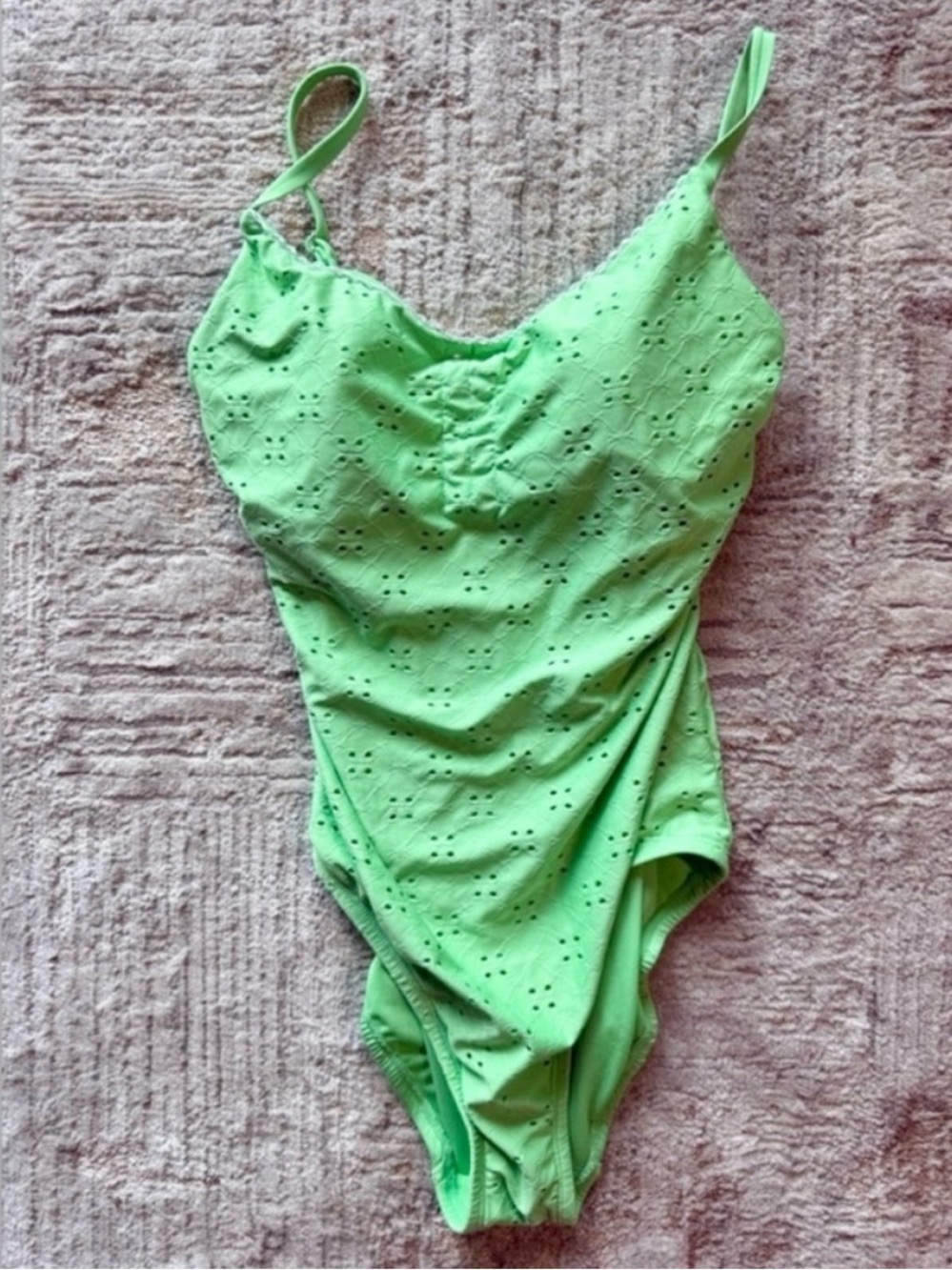 Time and Tru Lime Green Eyelet One-Piece Swimsuit